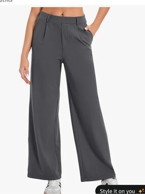 Wide Leg High-Rise Pants in Charcoal Gray